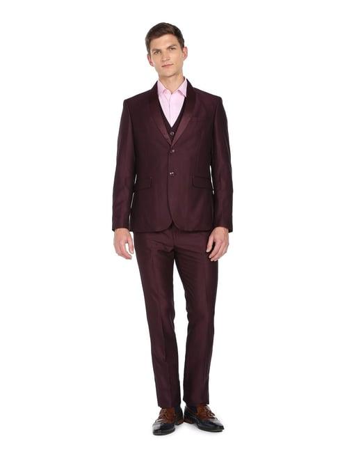 arrow wine regular fit self pattern three piece suit