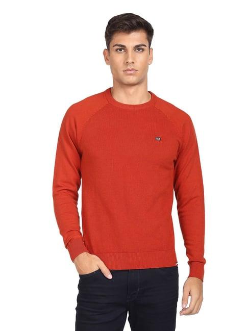 arrow sport orange cotton regular fit sweater