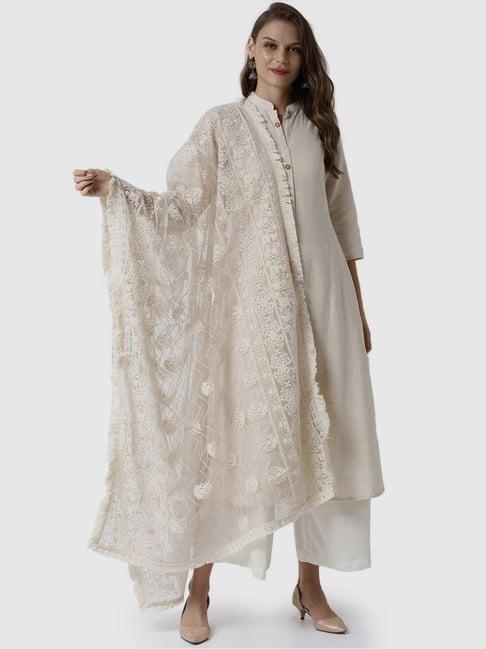 soch women beige crepe embroidery duppatta