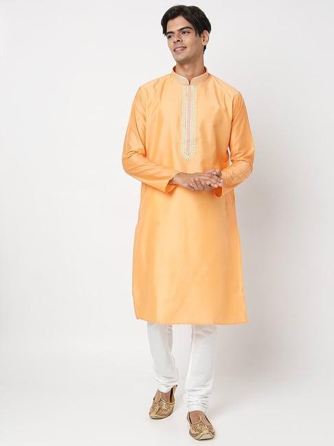 ethnicity orange regular fit kurta with churidars