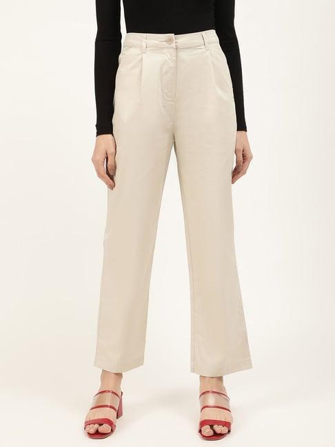 elle beige mid rise trousers