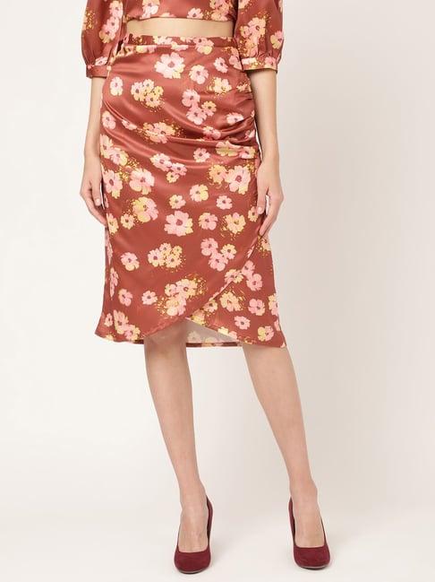 elle brown floral print skirt