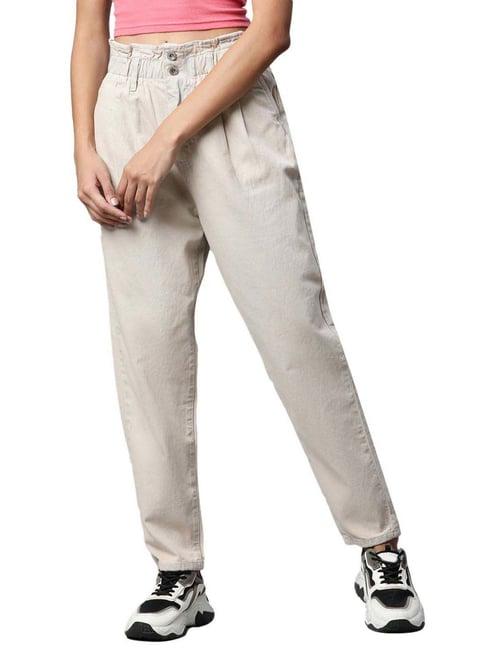 global republic beige cotton high rise jeans