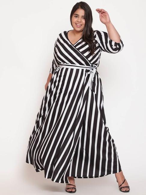 amydus black & white striped wrap dress