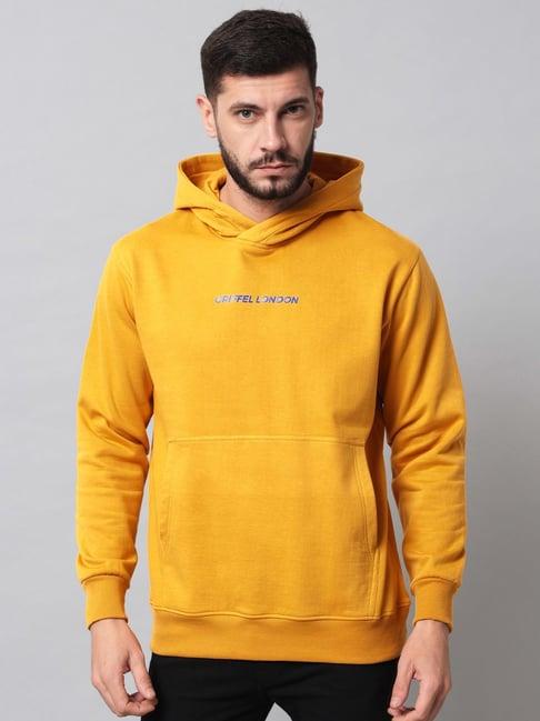 griffel mustard full sleeves hooded sweatshirt