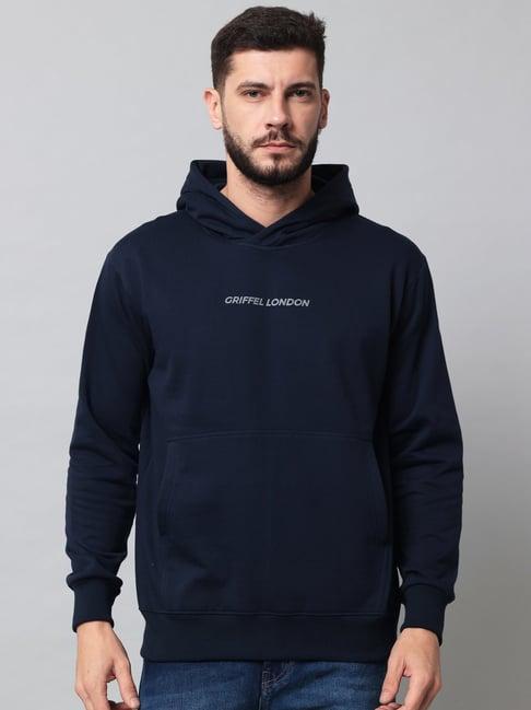 griffel navy full sleeves hooded sweatshirt