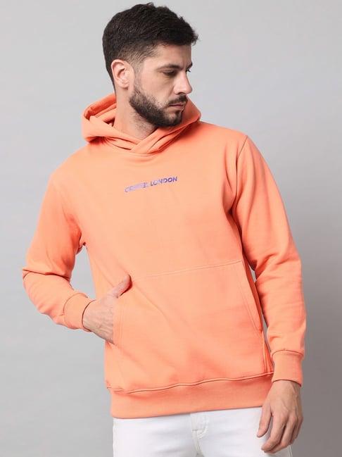 griffel peach full sleeves hooded sweatshirt