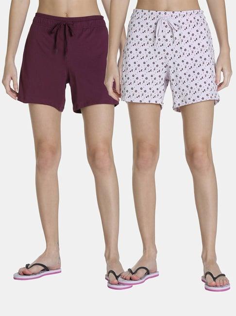 puma wine & white printed shorts pack of - 2