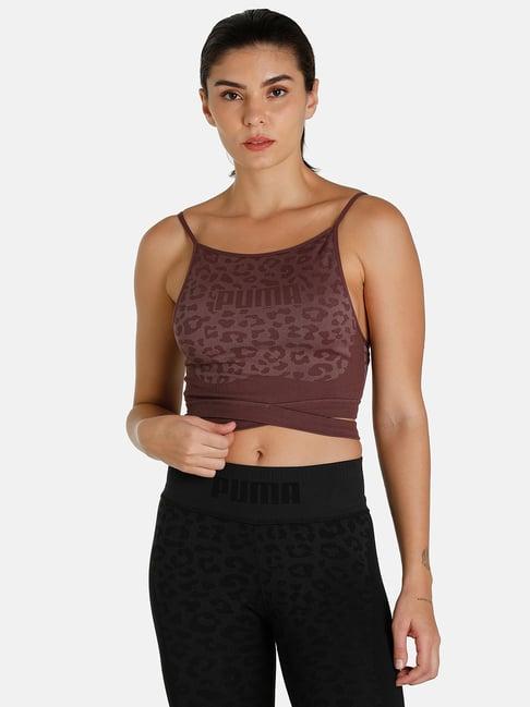 puma formknit seamless brown printed training sports bra