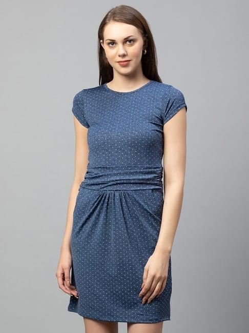 globus blue printed drop waist dress