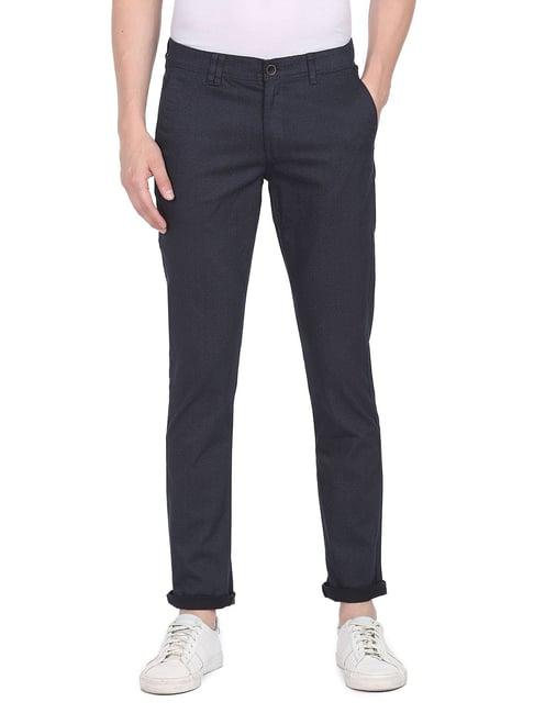 ad by arvind navy slim fit flat front trousers