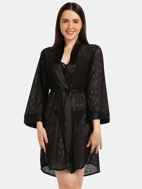 da intimo black lace robe