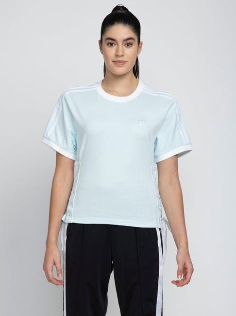 adidas originals powder blue cotton striped t-shirt