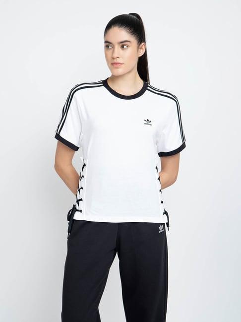 adidas originals white striped cotton laced t-shirt