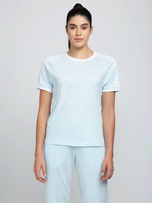 adidas originals powder blue cotton striped t-shirt