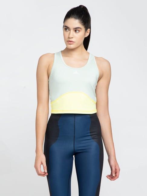 adidas light blue & yellow color-block polyester trn hiit crp tk tank top