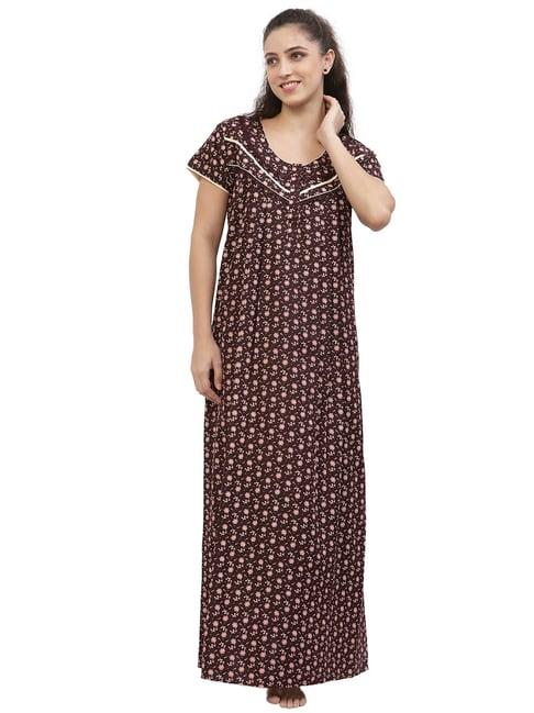 sweet dreams maroon blended floral print nighty