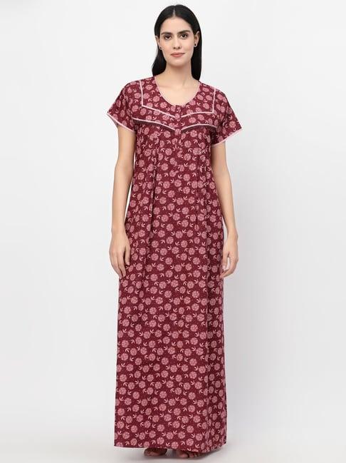 sweet dreams maroon blended floral print nighty