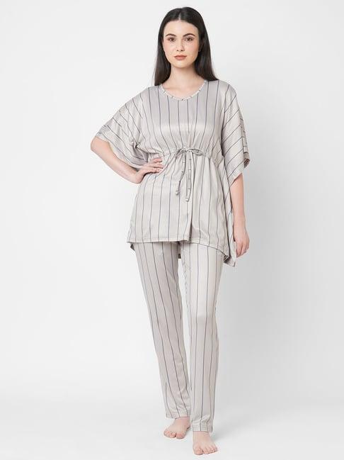 sweet dreams grey blended striped kaftan top with pyjamas