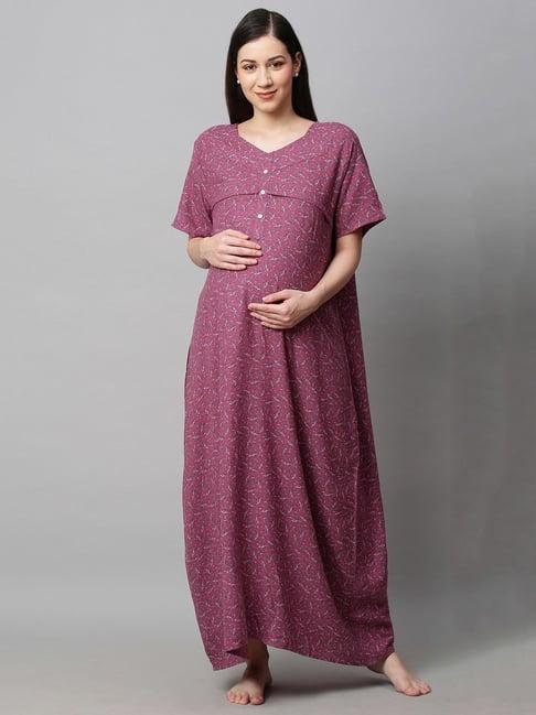 momtobe light purple printed maternity nighty