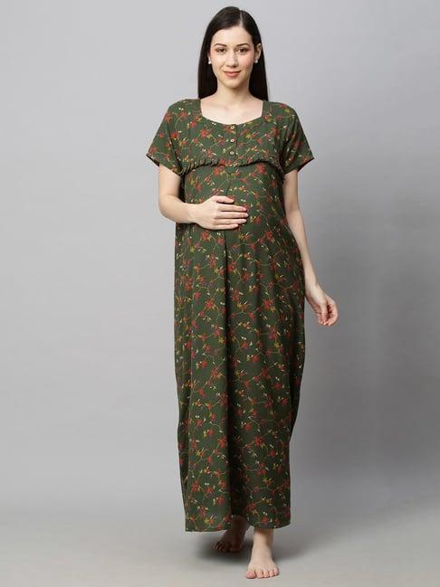 momtobe green printed maternity nighty