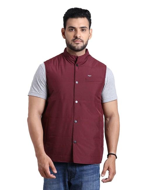 park avenue wine sleeveless mandarin collar jacket