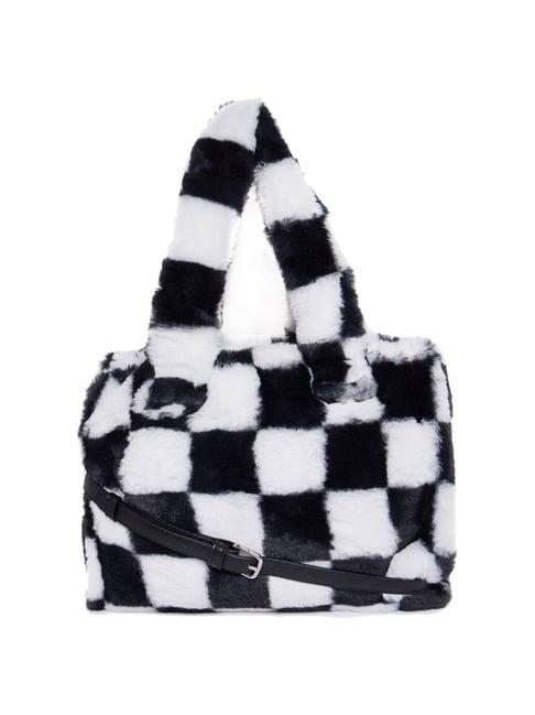 aldo black & white checks medium tote handbag