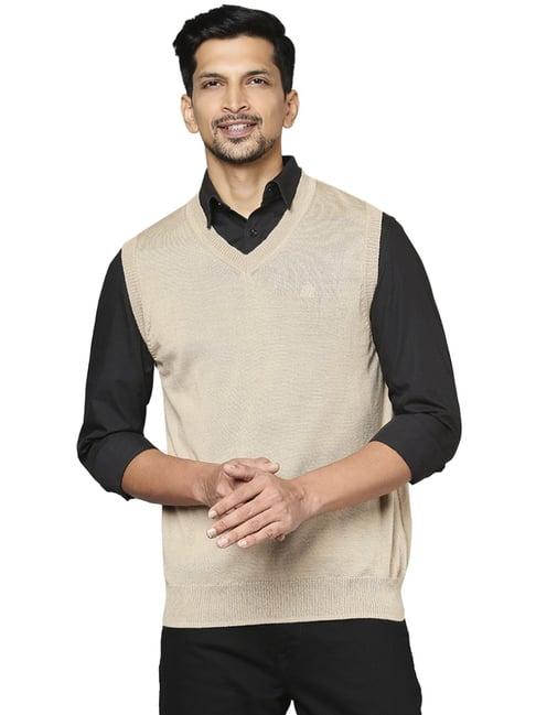 raymond beige regular fit sweaters