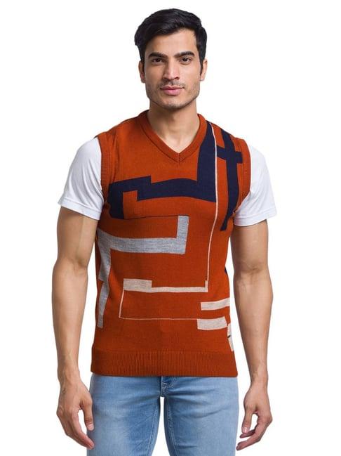 parx orange regular fit printed sweaters