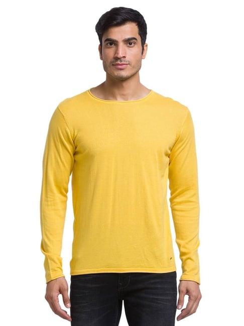 parx yellow cotton regular fit sweaters