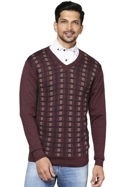 raymond maroon  regular fit printed sweaters