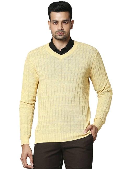 raymond yellow  regular fit texture sweaters