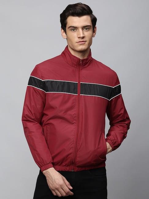 high star maroon full sleeves mock collar jacket