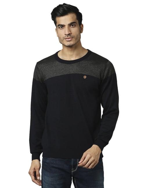 raymond blue  regular fit colour block sweaters