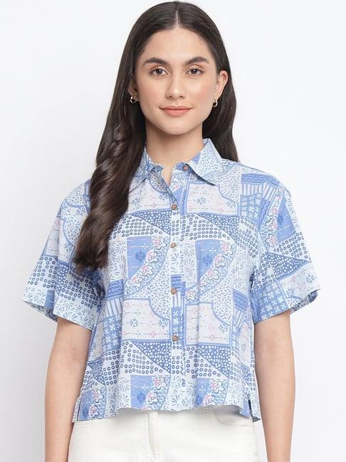 fabindia sky blue cotton printed shirt