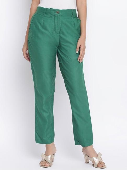 fabindia green regular fit pants