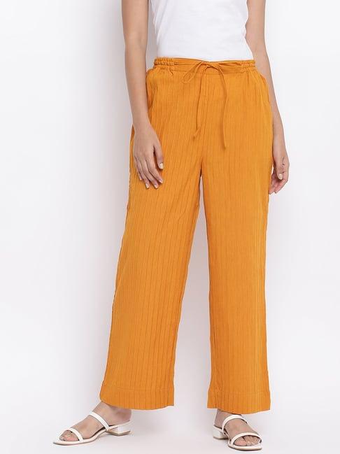 fabindia mustard cotton striped pants