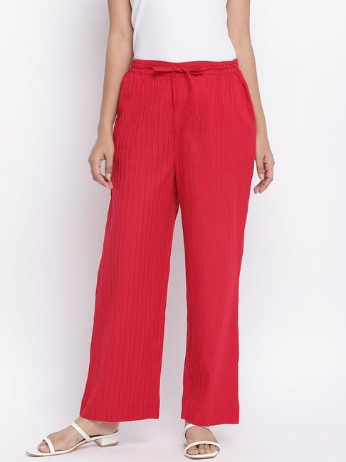 fabindia red cotton striped pants