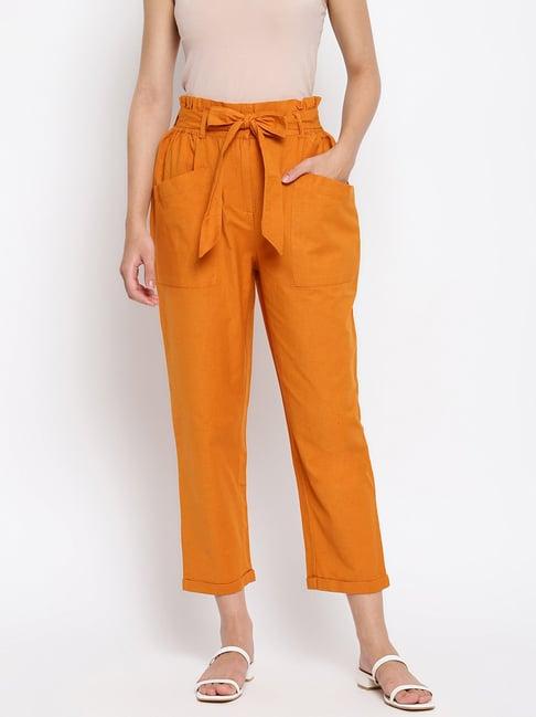 fabindia mustard cotton regular fit pants