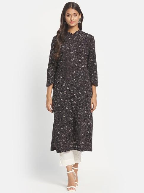 fabindia grey cotton printed straight kurta