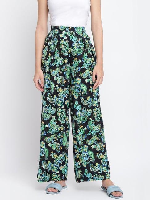 fabindia green & black printed palazzos