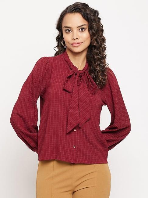 madame maroon cotton chequered shirt