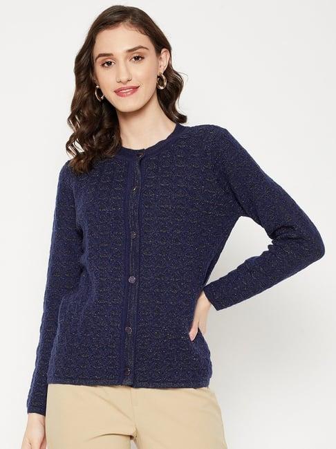 madame navy self pattern cardigan