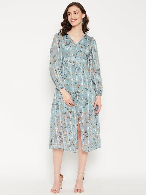 madame blue printed a-line dress