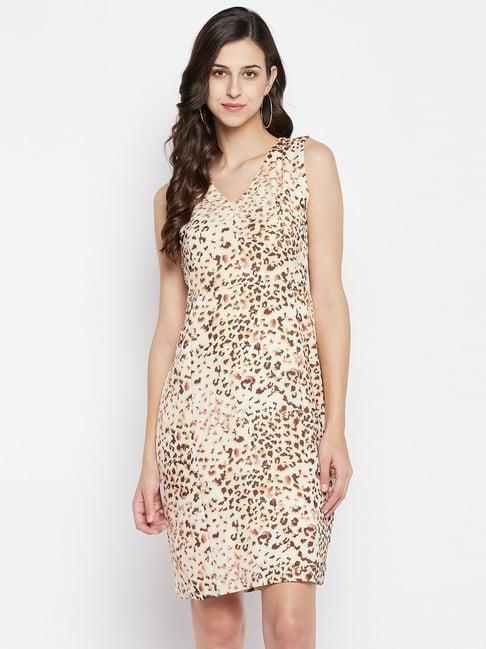 madame beige printed shift dress