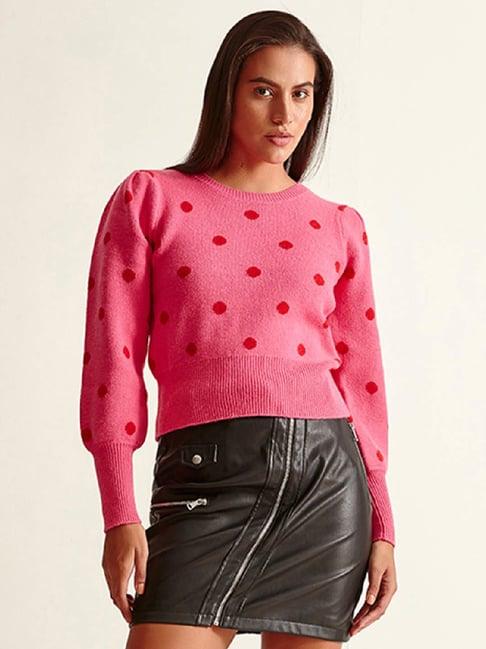 cover story fuchsia polka dot sweater