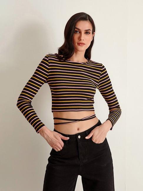 cover story black cotton striped crop top