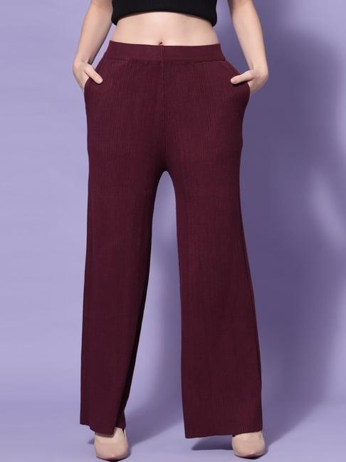 mafadeny maroon mid rise palazzos