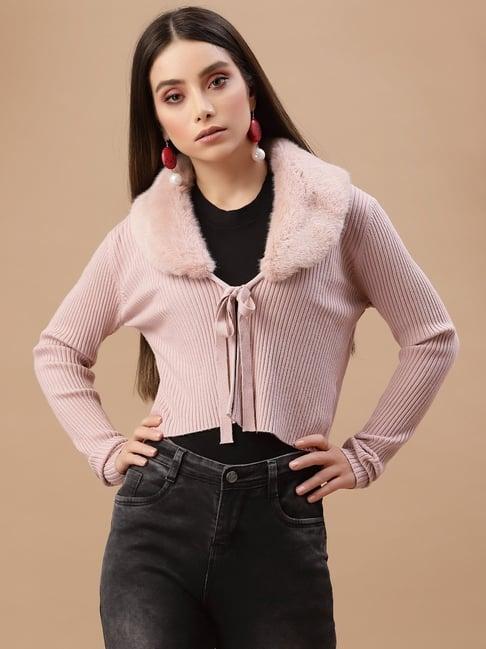 mafadeny peach self pattern cardigan