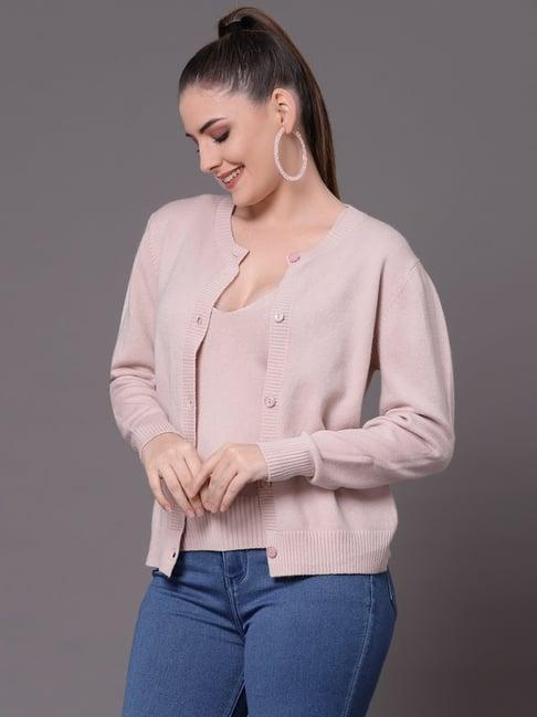 mafadeny peach round neck cardigan